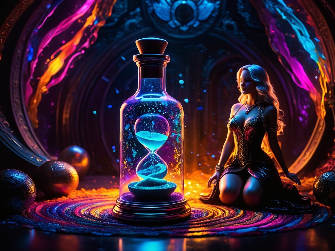 Mystical Hourglass in Glass Bottle with Elegant Figure
