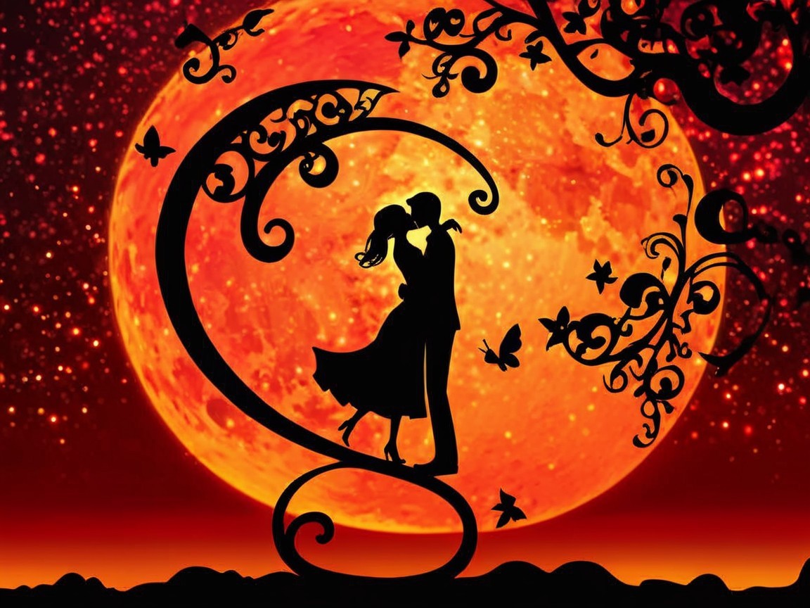 Romantic Silhouette of Couple Under Glowing Moon