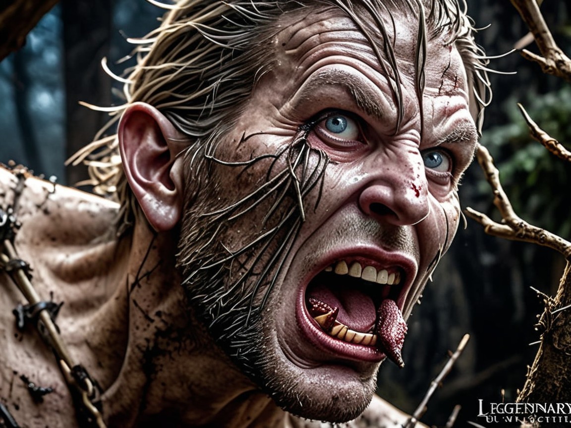 Fierce Wild Character in Dark Forest Setting