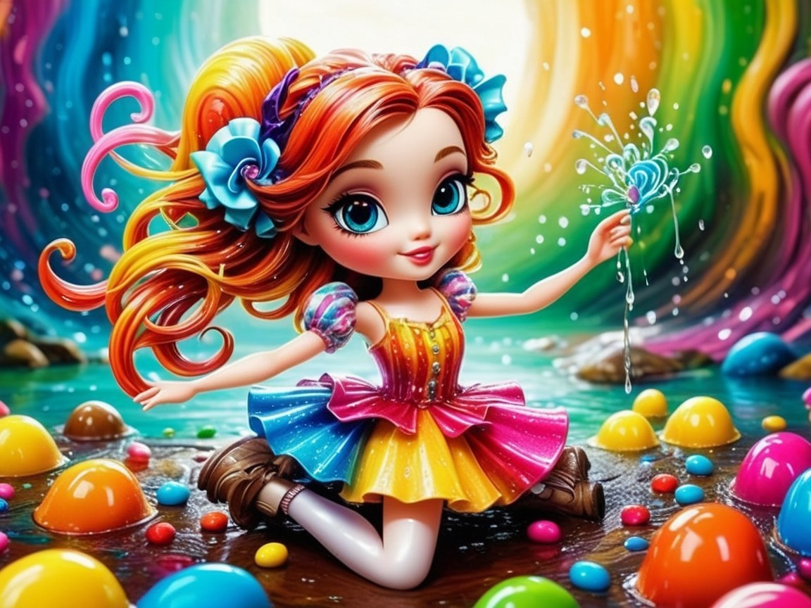 Stylized Porcelain Doll Illustration in Vibrant Colors
