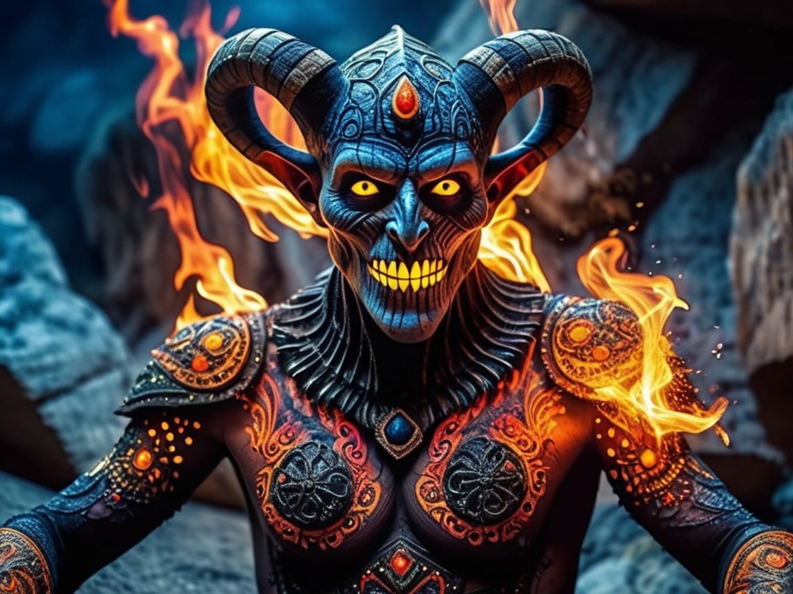 Menacing Dark Fantasy Figure with Fiery Armor
