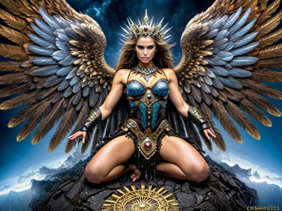 Warrior Goddess in Armor with Majestic Wings