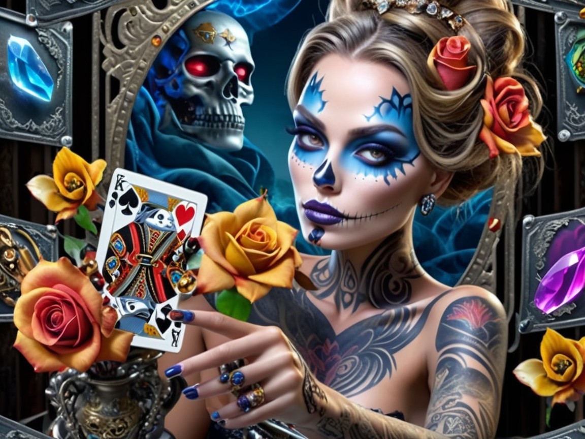 Woman with Blue Face Paint and Day of the Dead Theme