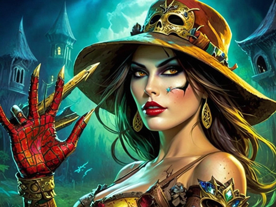 Woman with Hat in Enchanted Forest Setting