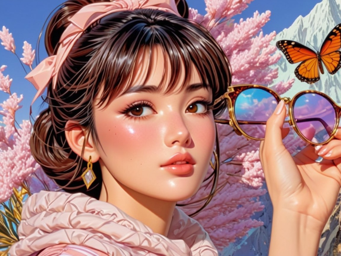 Stylish Young Woman with Sunglasses in Dreamy Setting