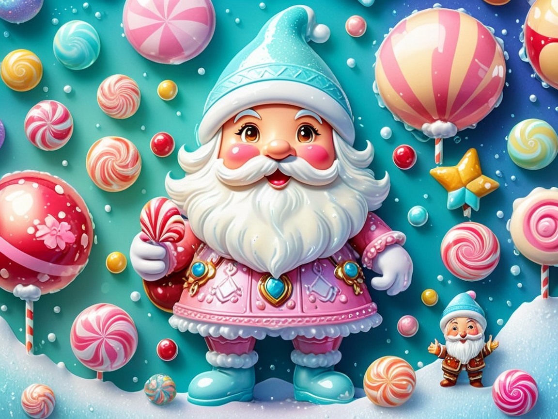 Whimsical Holiday Scene with Colorful Candy Display