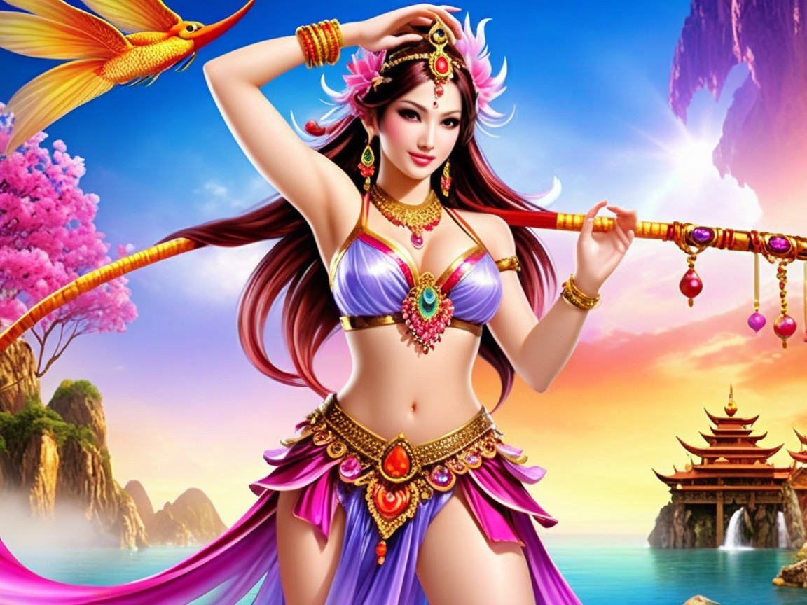 Fantasy Scene of a Woman Dancing in a Dreamy Landscape