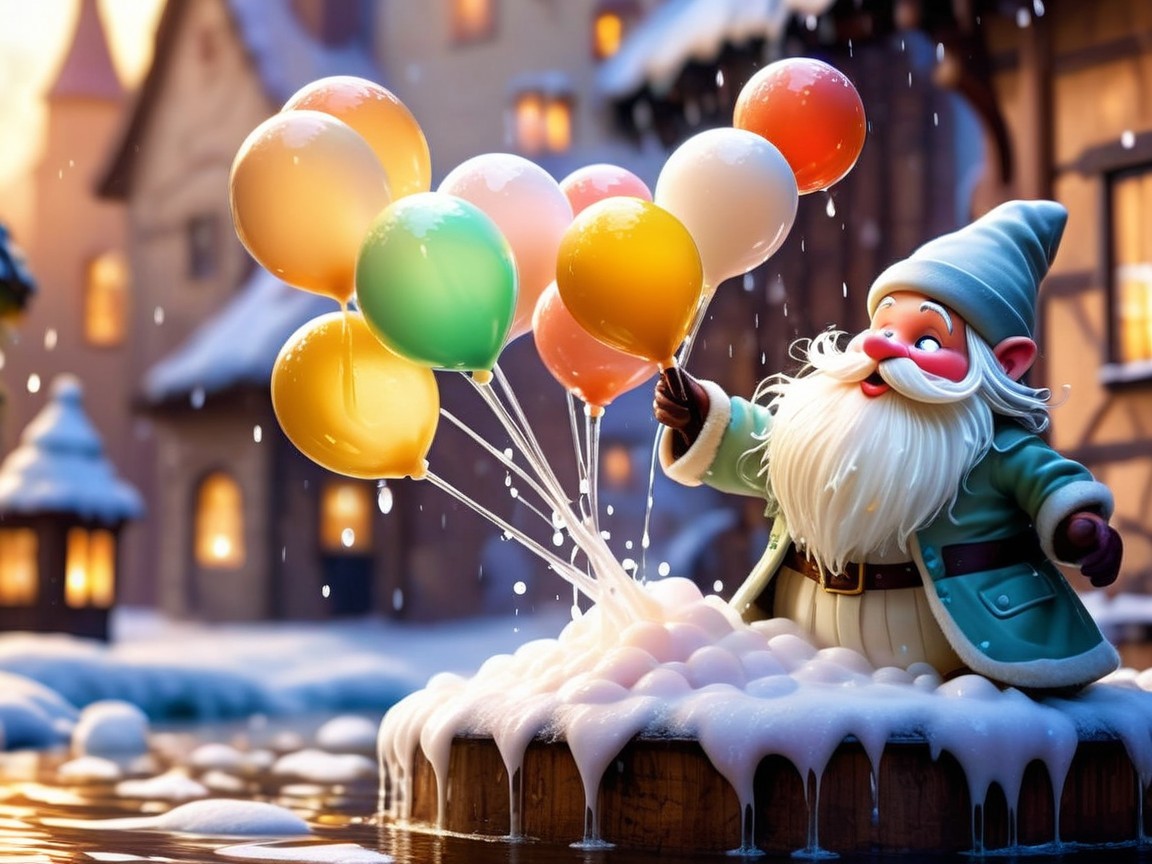 Charming Claymation Gnome in Snowy Village Scene