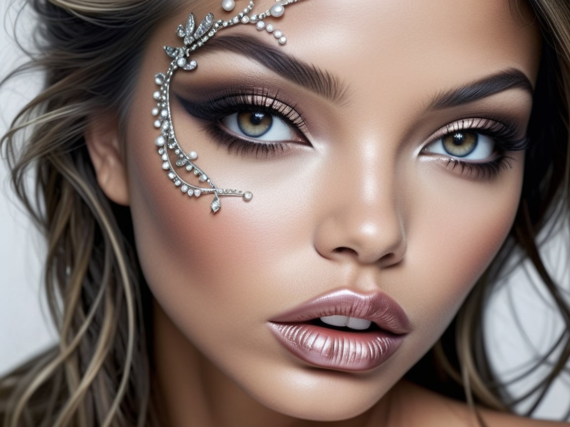 Glamorous Woman with Green Eyes and Elegant Makeup