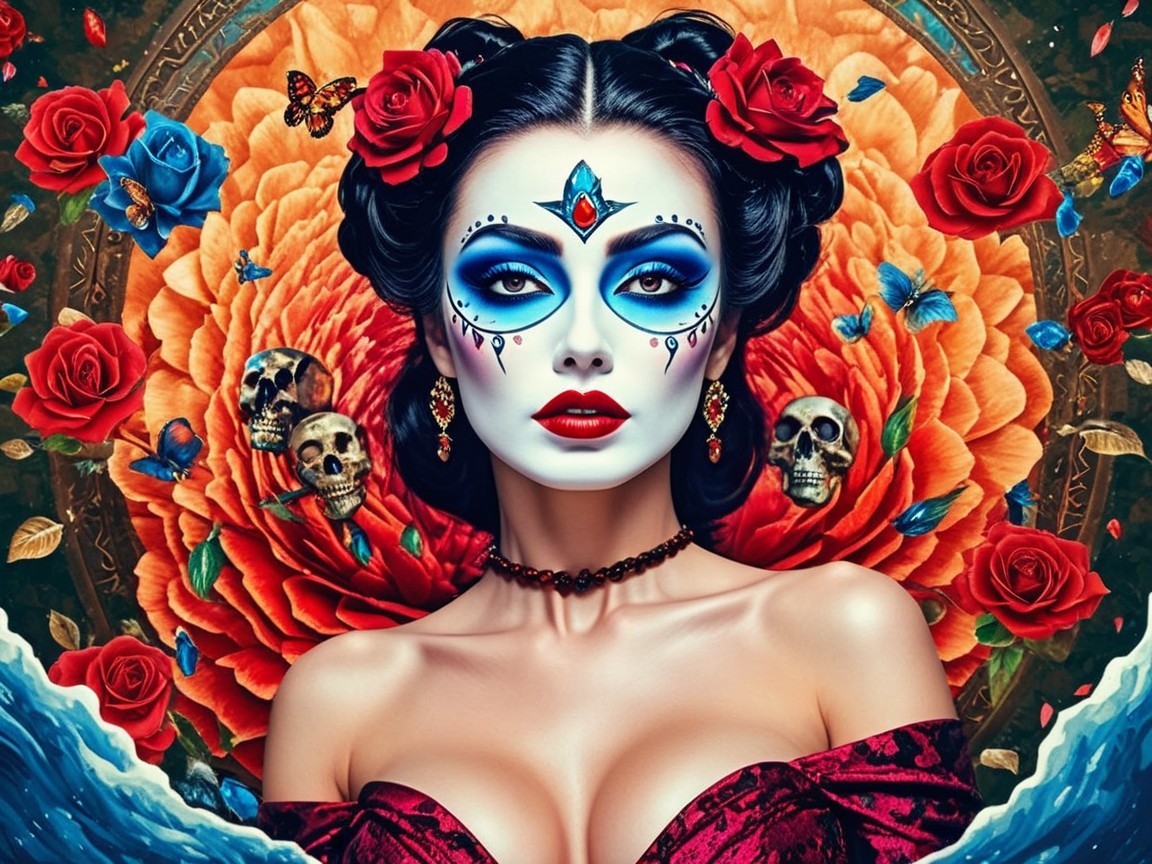 Vibrant Day of the Dead Makeup and Festive Attire
