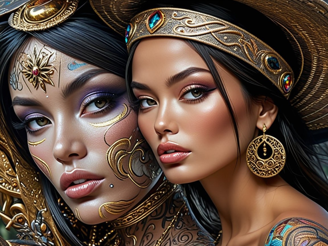 Women with Intricate Adornments and Bold Accessories