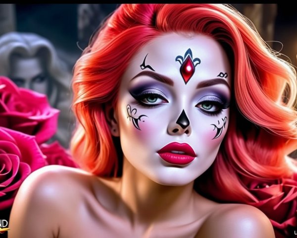 Striking Woman with Red Hair and Gothic Makeup