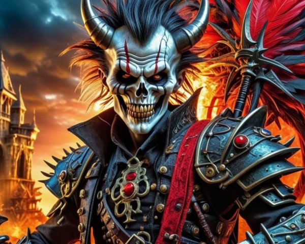 Menacing Character in Fiery Gothic Setting