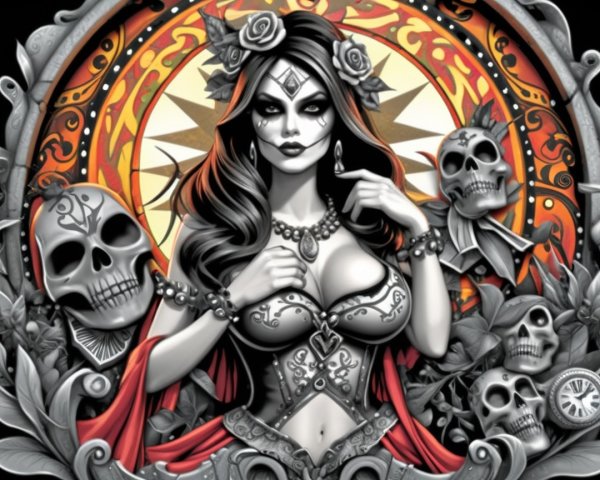 Striking Woman in Elaborate Day of the Dead Attire