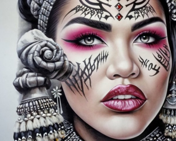 Portrait of a Woman with Bold Makeup and Jewelry