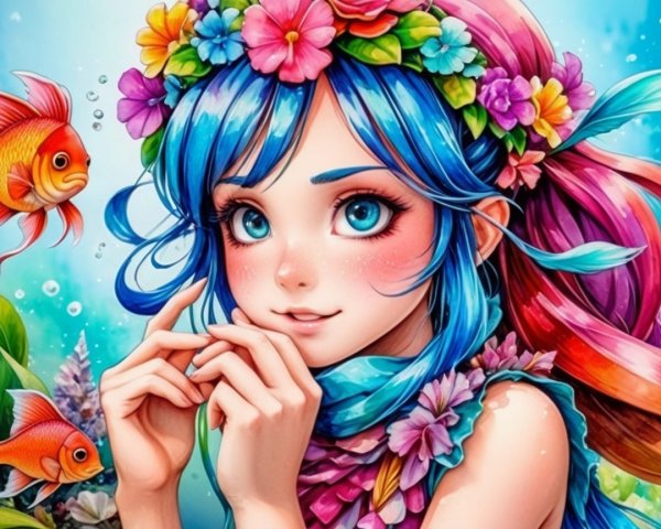 Whimsical Illustration of a Girl in an Underwater Scene