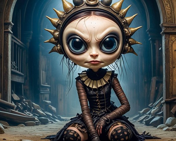 Character with Oversized Eyes in Gothic Punk Setting