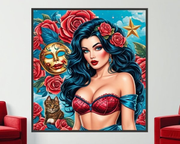 Vibrant Portrait of Woman with Blue Hair and Roses