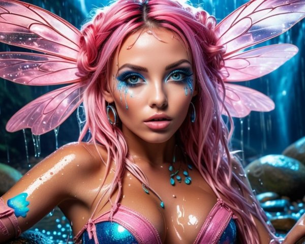 Mystical Fairy with Pink Hair in Enchanting Forest