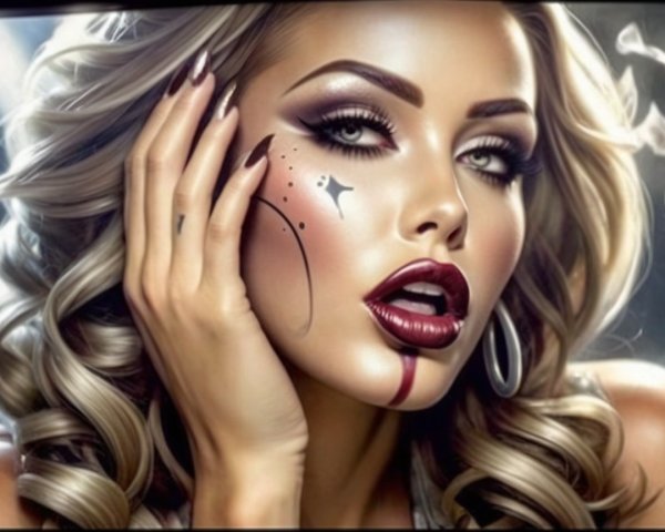 Striking woman with glamorous makeup and wavy blonde hair