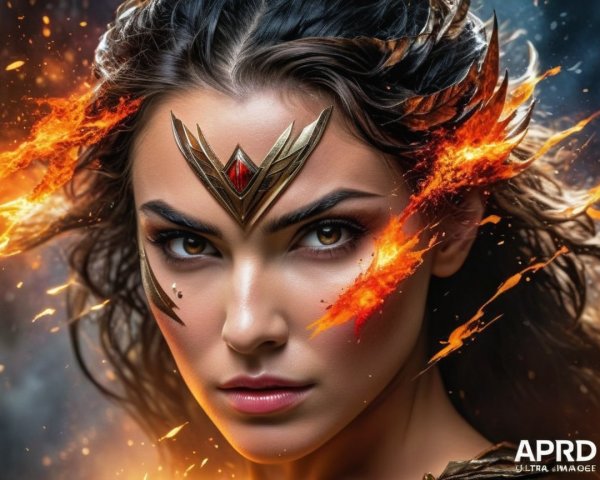 Portrait of a Female Warrior in Golden Armor