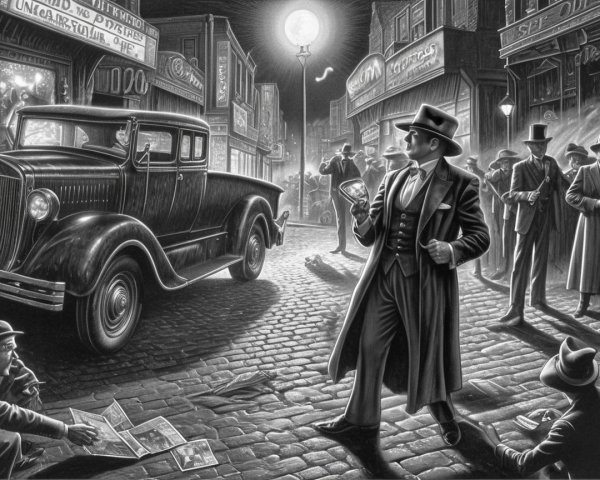 1930s Street Scene with Well-Dressed Man and Car