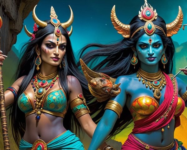 Vibrant Traditional Attire of Two Female Figures