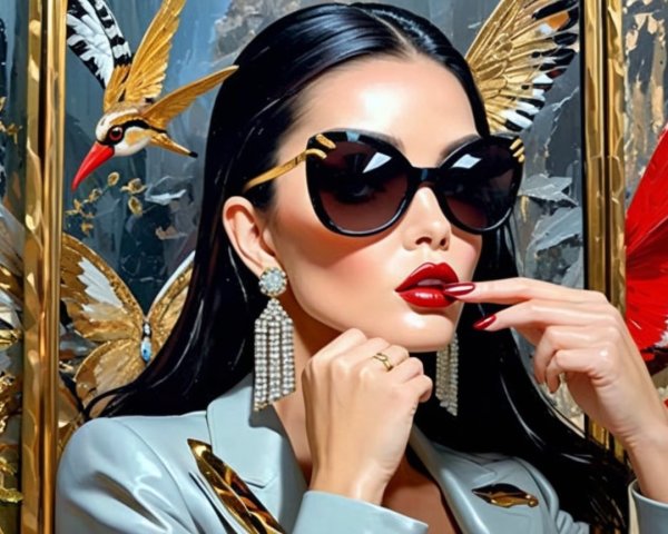 Glamorous Woman in Chic Blazer with Exotic Backdrop