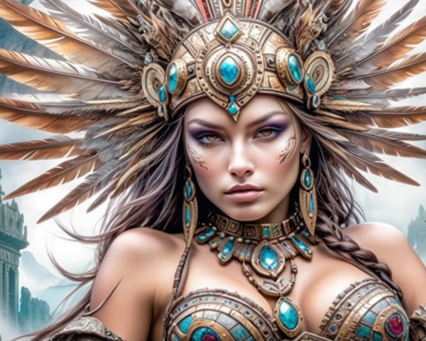 Warrior in Intricate Armor with Majestic Headdress
