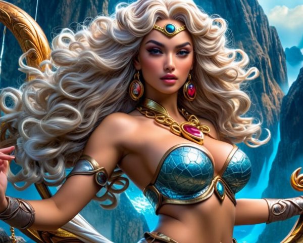 Fantasy Character with Blond Hair in Gemstone Armor