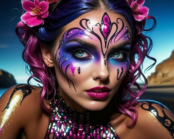 Vibrant Figure with Intricate Face and Body Paint