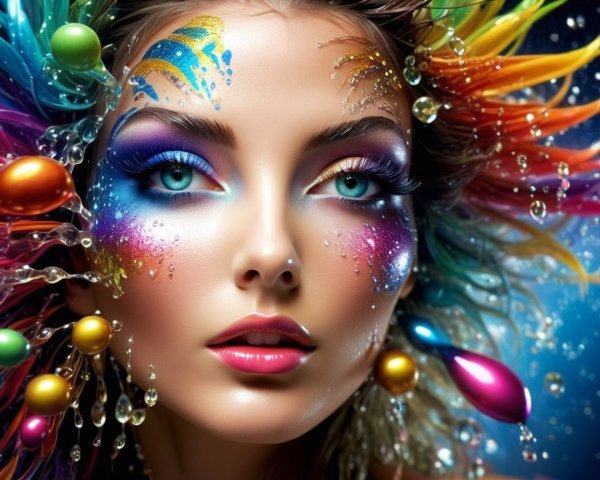 Close-up of a woman with vibrant multi-colored hair