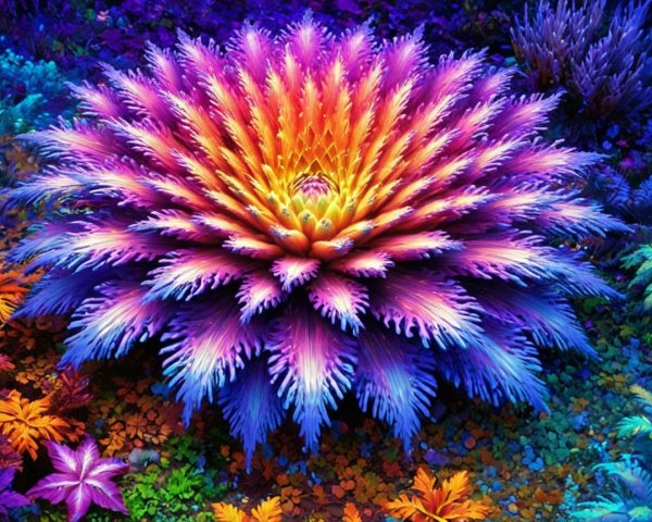 Surreal Colorful Plant with Intricate Spiky Petals