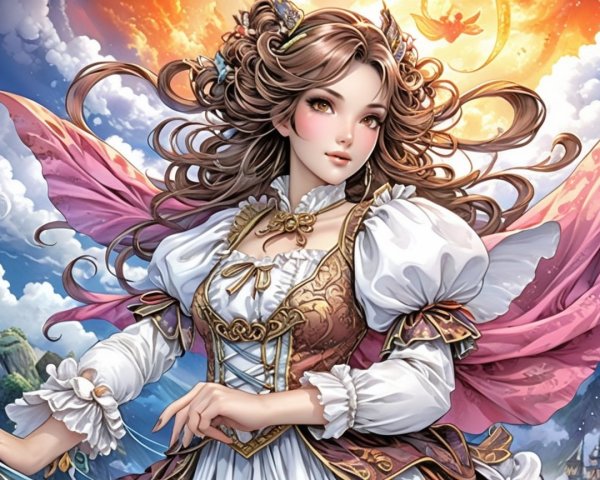 Fantasy Character with Brown Hair and Pink Wings