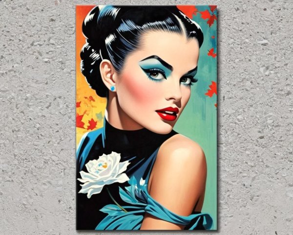Glamorous woman with striking features and vibrant background