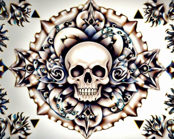 Intricate Skull Design with Floral and Geometric Elements