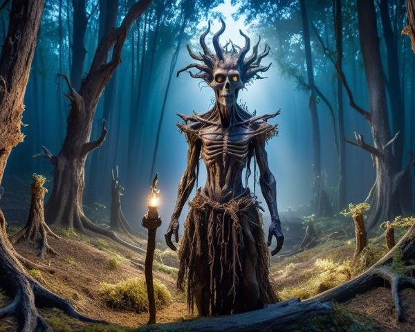 Haunting Figure in a Mysterious Forest Setting