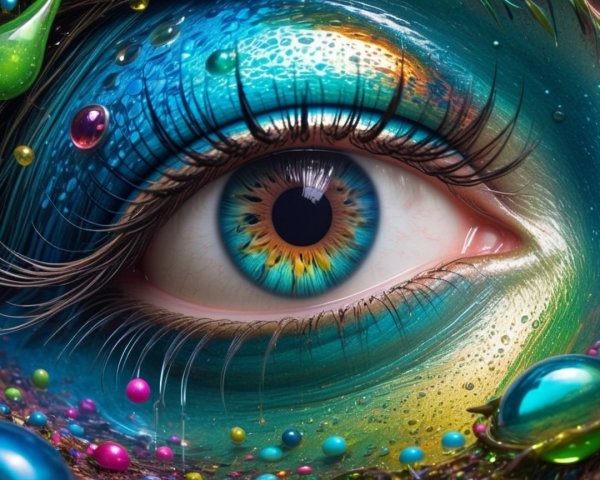 Close-Up of a Colorful Eye with Artistic Swirls