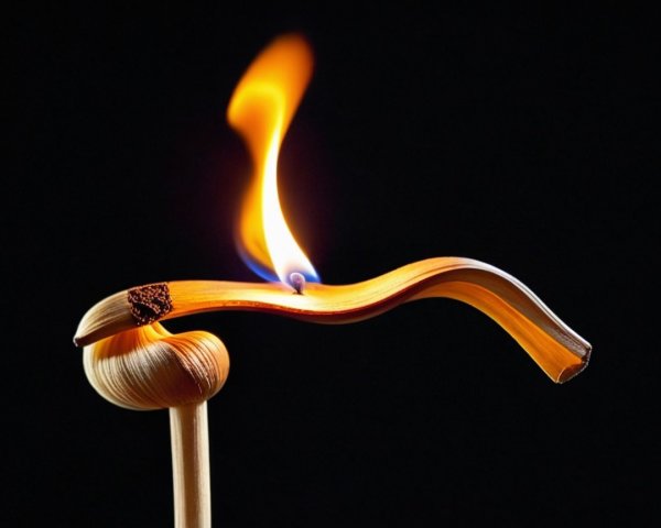 Elegant Wooden Wick with Vibrant Flame on Black Background
