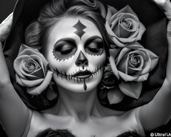 Black and White Day of the Dead Skull Makeup Portrait
