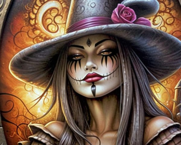 Female Figure with Pale Skin and Bold Makeup