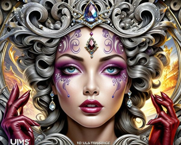 Striking Female Figure with Silver Hair and Regal Attire