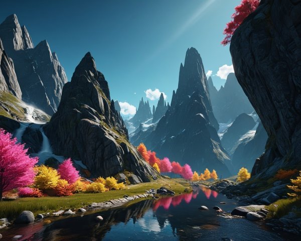 Majestic Mountains and Serene River in Autumn Landscape