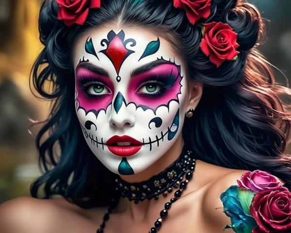 Portrait of a Woman with Sugar Skull Makeup