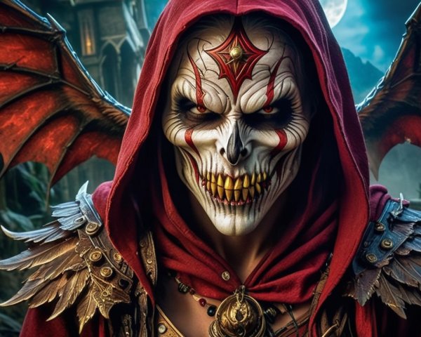 Sinister Figure with Skull Face and Bat Wings