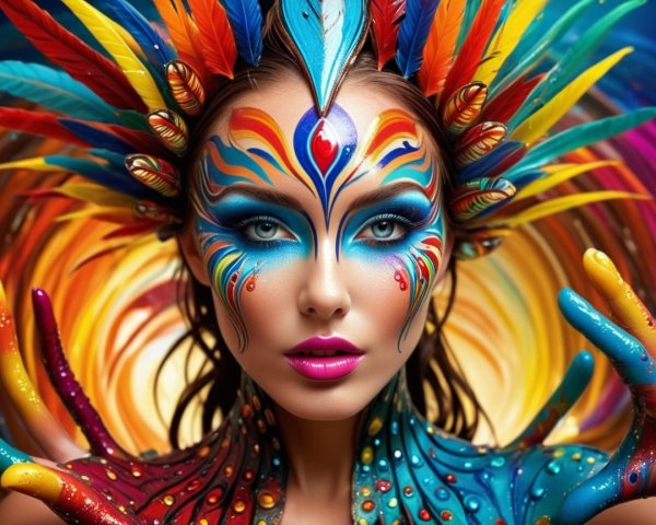 Vibrant Portrait of Woman with Colorful Body Paint