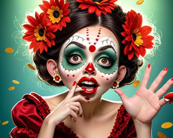 Vibrant Portrait of Woman in Día de los Muertos Makeup
