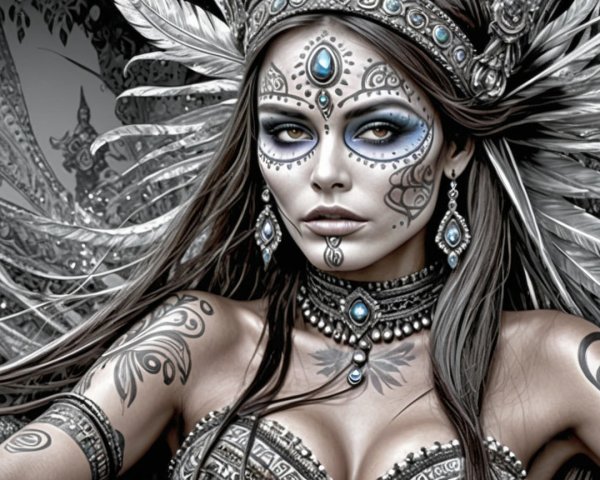 Striking Woman with Intricate Makeup and Jewelry