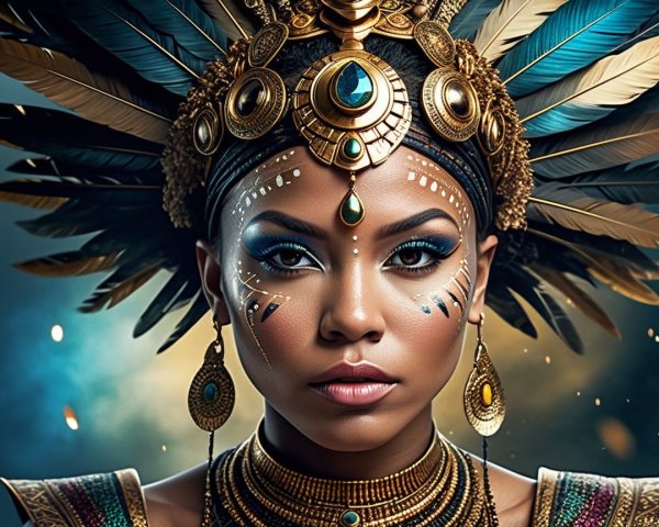 Portrait of a woman in colorful tribal regalia