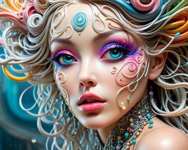 Digital Portrait of a Young Woman with Colorful Hair